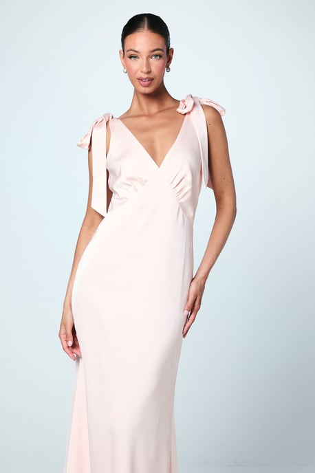 Coast Honoured Satin Back Crepe V Neck Tie Shoulder Maxi Bridesmaid Dress - Image 2