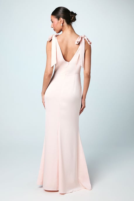 Coast Honoured Satin Back Crepe V Neck Tie Shoulder Maxi Bridesmaid Dress - Image 3