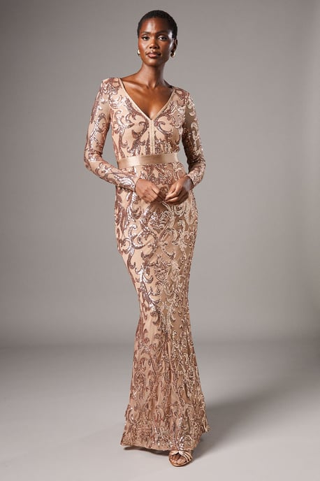 Long Sleeve Sequin Maxi Dress - Image 1
