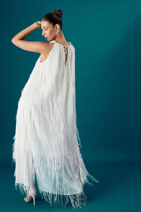 Coast Muse Feather Pearl Trim Volume Maxi Dress - Image 3