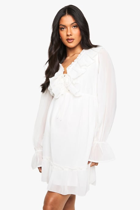 Maternity Chiffon Long Sleeve Ruffle Dress - Image 1