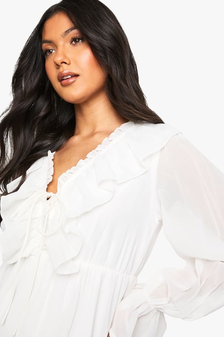 Maternity Chiffon Long Sleeve Ruffle Dress - Image 4