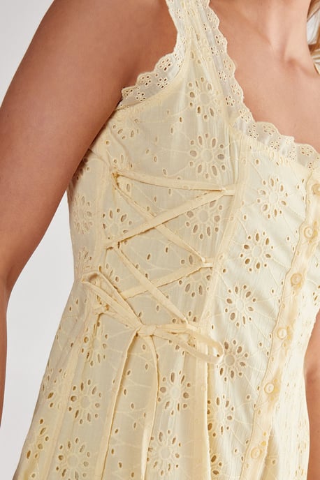 Soft Corset Broderie Lace Up Side Midi Dress - Image 3