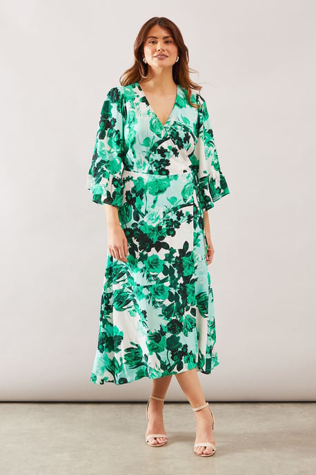 Floral Wrap Ruffle Midi Dress - Image 1