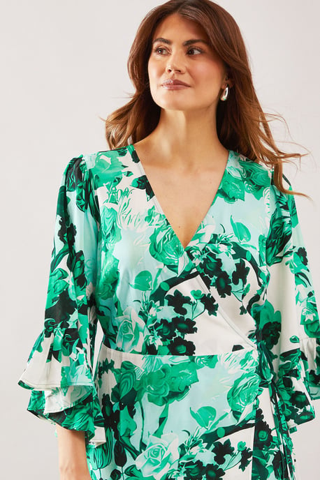 Floral Wrap Ruffle Midi Dress - Image 3