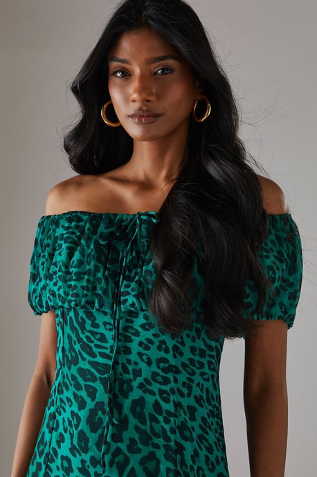 Chiffon Bardot Godet Insert Milkmaid Midi Dress - Image 2