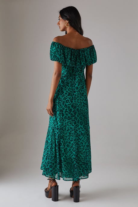 Chiffon Bardot Godet Insert Milkmaid Midi Dress - Image 3