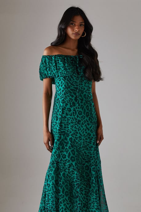 Chiffon Bardot Godet Insert Milkmaid Midi Dress - Image 4