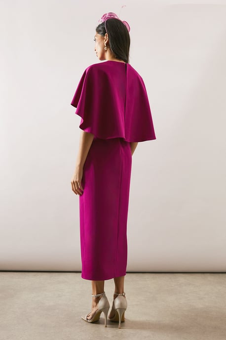 Woven Cape Belted Pencil Dress - Image 3
