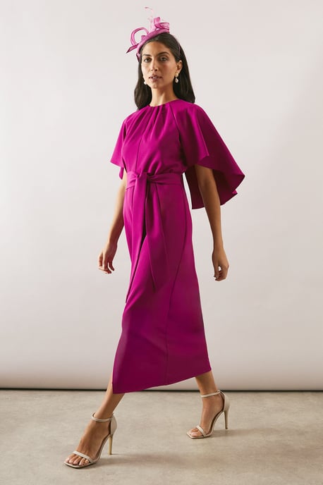 Woven Cape Belted Pencil Dress - Image 5