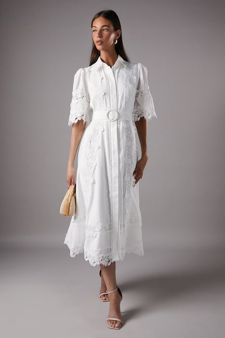 Lace Panelled Belted Shirt Dress - Image 1