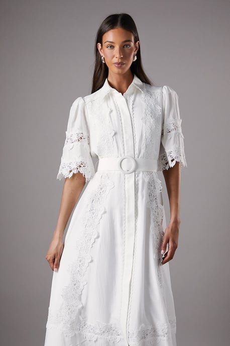 Lace Panelled Belted Shirt Dress - Image 2