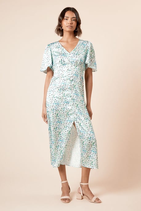 V Neck Angel Sleeve Midi Dress - Image 1