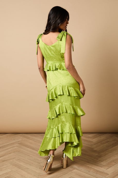 Petite Printed Satin Jacquard Tiered Midi Dress - Image 3