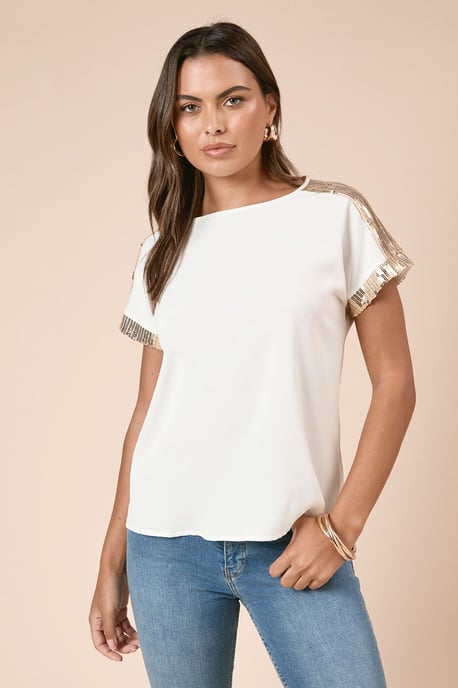 Short Sleeve T-Shirt Sequin Blouse - Image 1