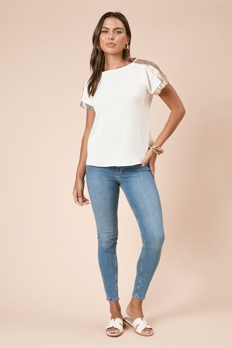 Short Sleeve T-Shirt Sequin Blouse - Image 2