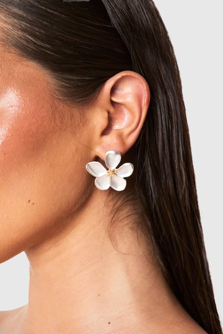 Brushed Flower Stud Earrings - Image 1