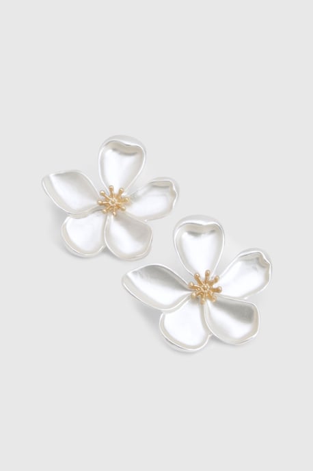 Brushed Flower Stud Earrings - Image 2