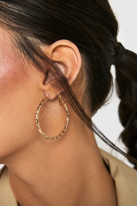 Gold Twisted Hoop Earrings - Image 1