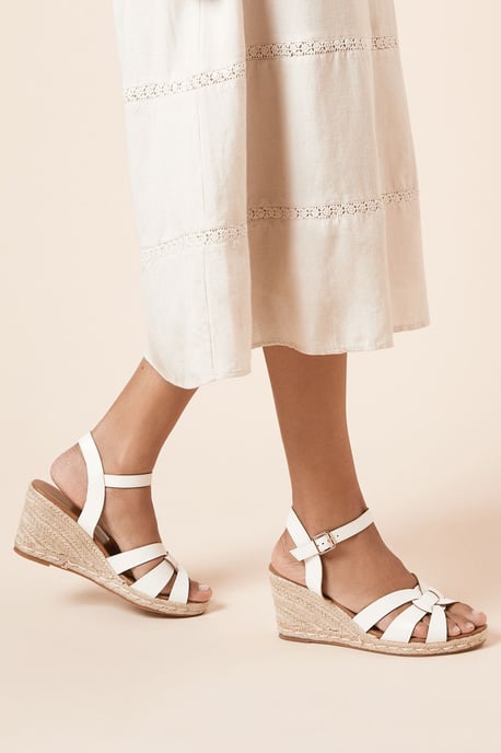 Danica Faux Leather Cross Strap High Espadrille Wedge Sandals - Image 3