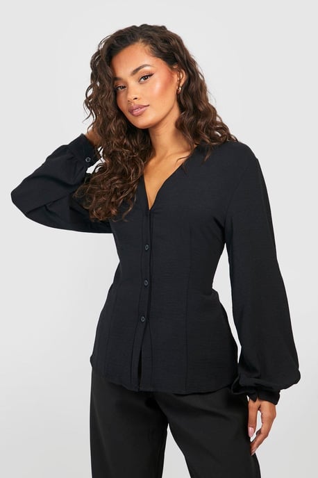 Hammered Volume Sleeve Fitted Blouse - Image 1