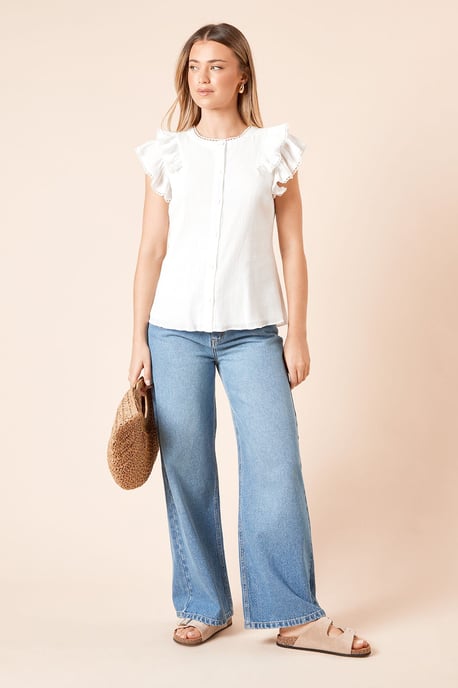 Lace Trim Button Up Top - Image 1