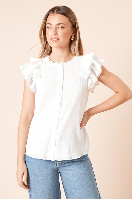 Lace Trim Button Up Top - Image 2