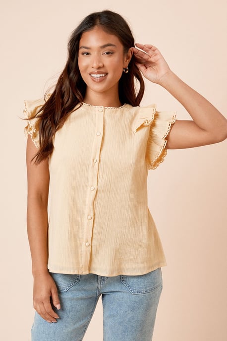 Petite Lace Trim Button Up Top - Image 1