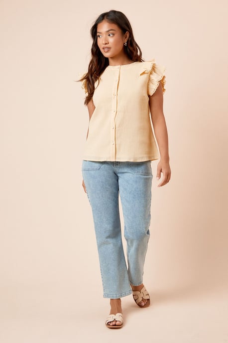 Petite Lace Trim Button Up Top - Image 2