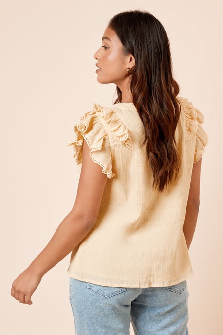 Petite Lace Trim Button Up Top - Image 3