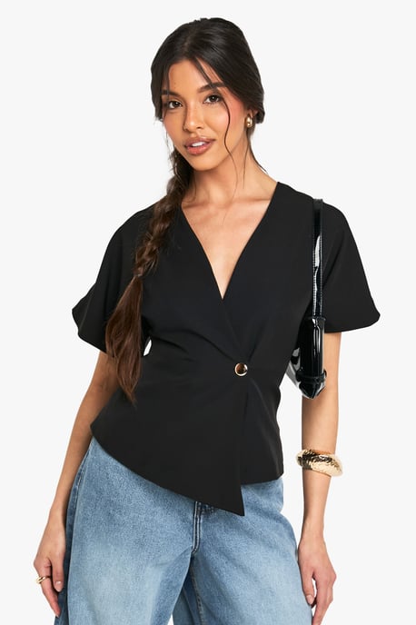 Woven Button Cap Sleeve Top - Image 1
