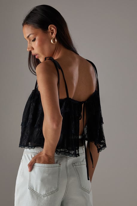 Bohemian Lace Strappy Cropped Cami Top - Image 3