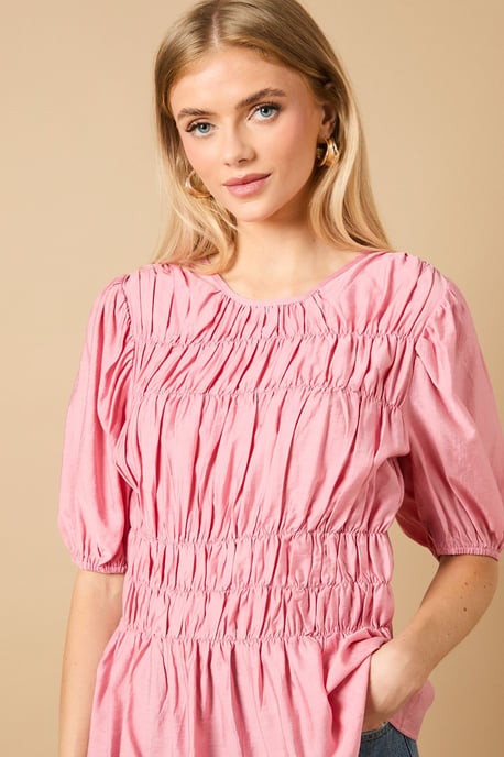 Shirred Bodice Puff Sleeve Top - Image 3