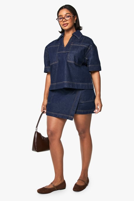 Plus Denim Wrap Skort - Image 3