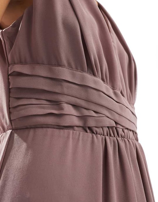 Vila Bridesmaid wrap waist detail maxi dress with pleat front in taupe-Brown - Image 2
