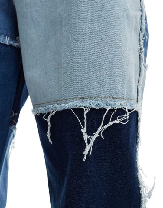 Jaded London boyfriend jeans in blue patchwork denim - Image 2