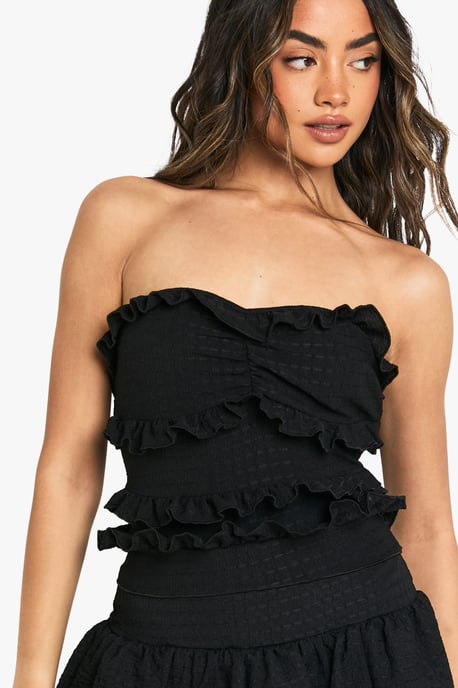 Textured Frill Ruffle Bandeau Top - Image 4