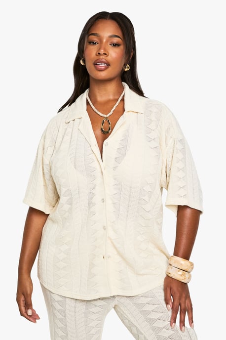Plus Beach Mix and Match Textured Patterned Knitted Shirt - Image 1