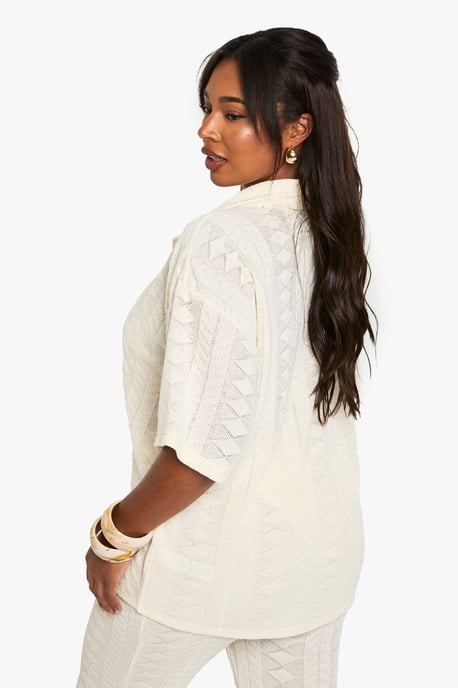 Plus Beach Mix and Match Textured Patterned Knitted Shirt - Image 2