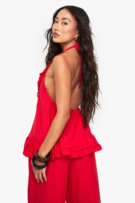 Woven Crinkle Ruffle Button Top - Image 2