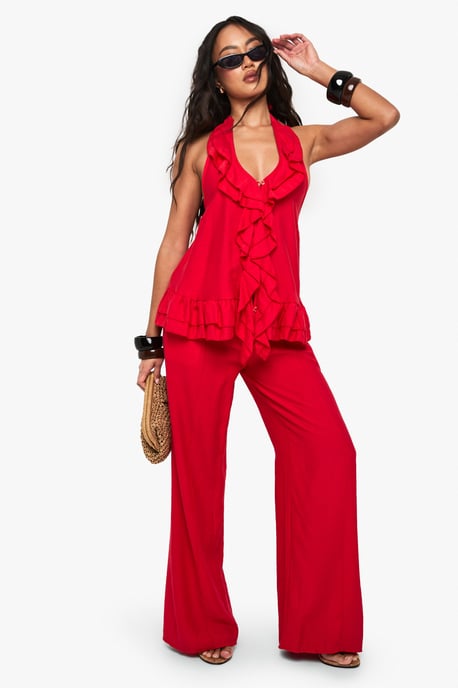 Woven Crinkle Ruffle Button Top - Image 3