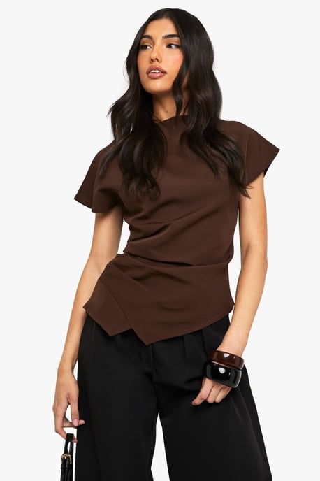 Woven Ruched Side Split Top - Image 1