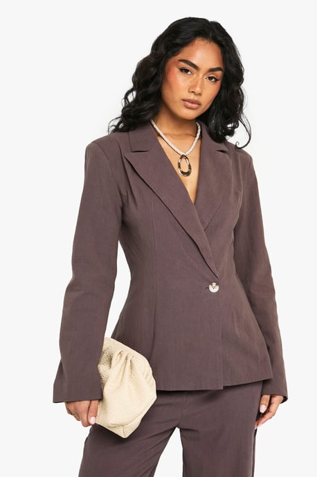 Linen Fitted Wrap Front Blazer - Image 1