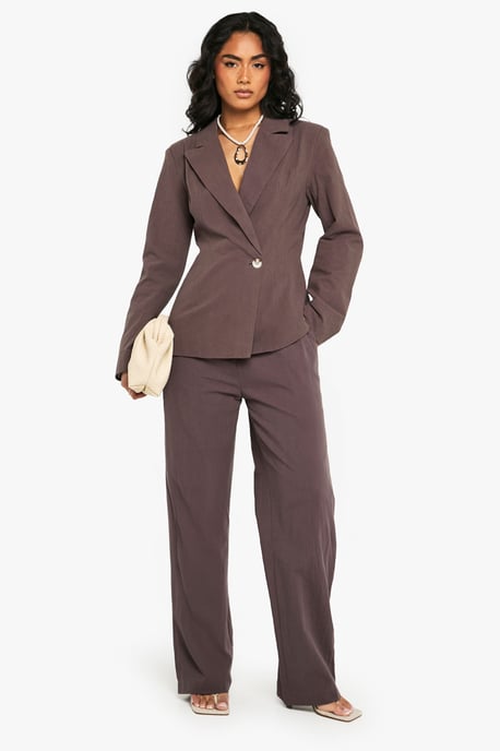 Linen Fitted Wrap Front Blazer - Image 3