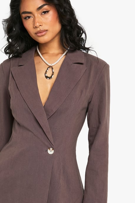 Linen Fitted Wrap Front Blazer - Image 4