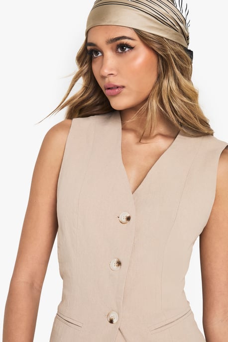 Tailored Linen Look Button Waistcoat - Image 4