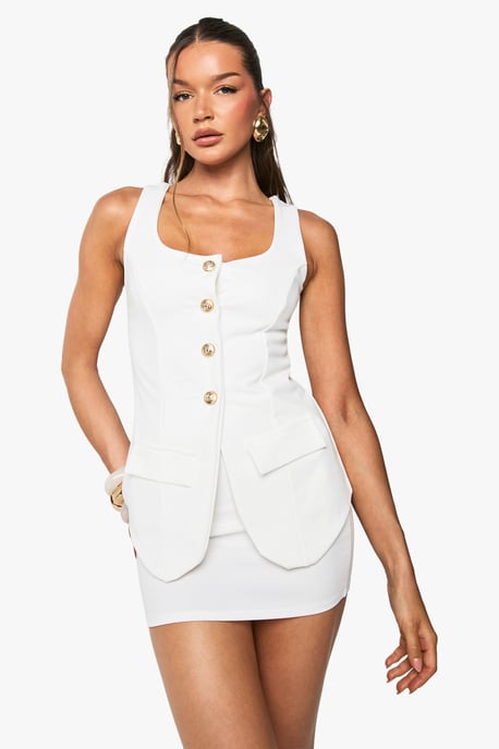 Button Through Longline Waistcoat and Mini Skirt Co-ord - Image 1