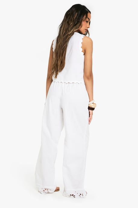 Cotton Poplin Broderie Trim Waistcoat & Trousers Co-ord - Image 2