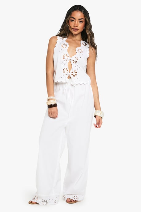 Cotton Poplin Broderie Trim Waistcoat & Trousers Co-ord - Image 3