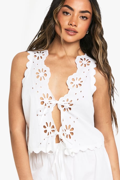 Cotton Poplin Broderie Trim Waistcoat & Trousers Co-ord - Image 4